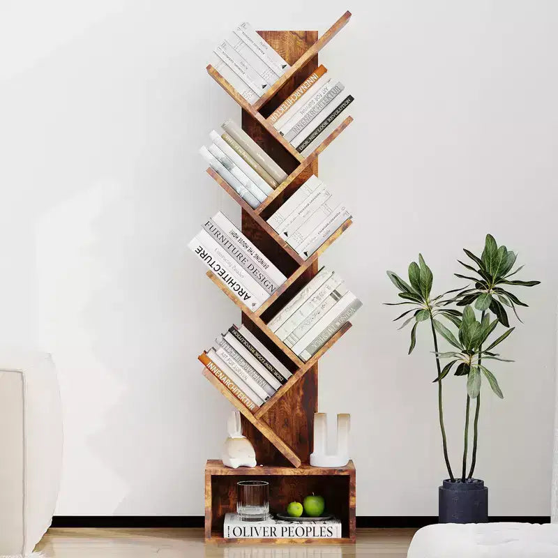 Baumförmiges Bücherregal mit 8 Ebenen im rustikalen Stil, ideales offenes Regal für Wohn-, Schlafzimmer und Büros