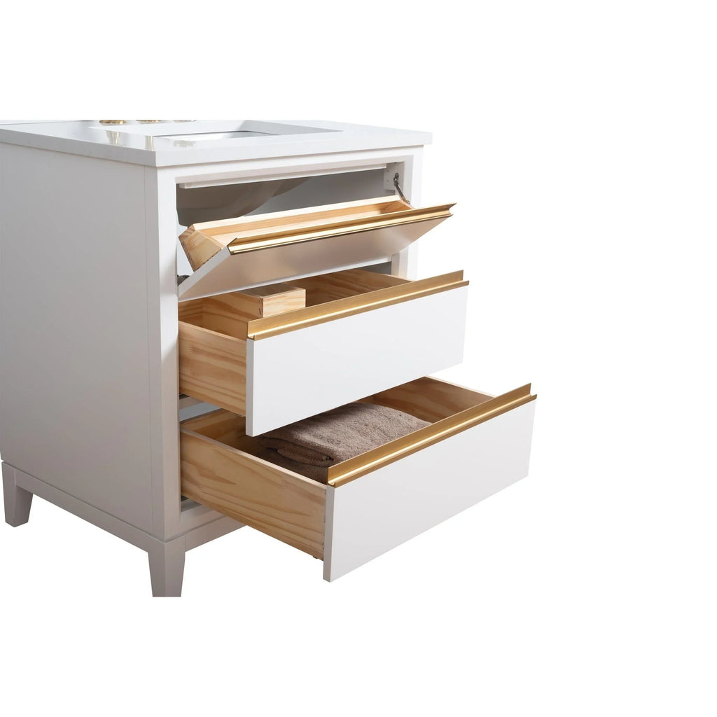 Vanity Art Badezimmerschrank mit Keramikwaschbecken und Platte aus technischem Marmor