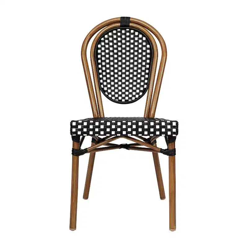 Flash Furniture Lourdes stapelbarer Thonet-Bistrostuhl für den gewerblichen Innen- und Außenbereich, PE-Rattan und Aluminiumgestell