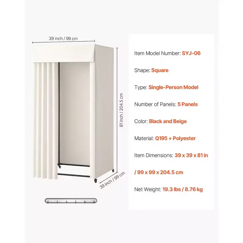VEVOR Umkleidekabine mit blickdichten Polyester-Vorhängen, Sichtschutz mit Vorhang und Haken, 99 x 99 x 198 cm, Grau