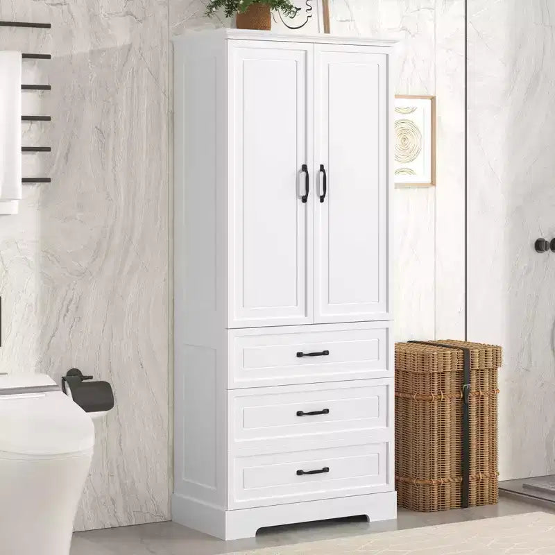 Badezimmerschrank, freistehender Schrank mit verstellbarem Einlegeboden, 2 Schubladen und 2 Türen für Badezimmer, Heimbüro, Küche, Wohnzimmer, Schlafzimmer