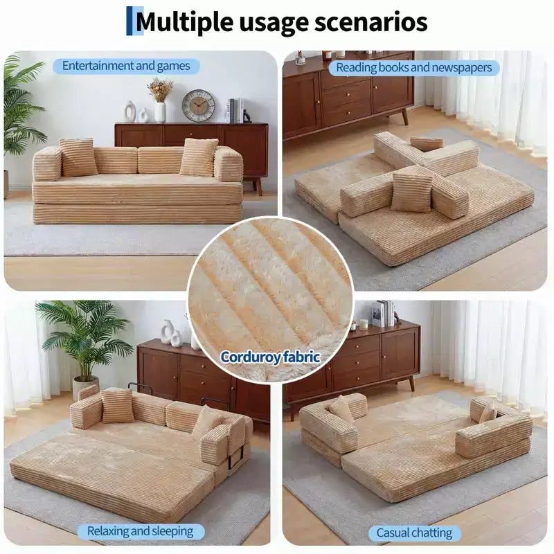 80,7" 5-in-1 ausklappbares Schlafsofa ??Kordsamt, 544 kg, keine Montage erforderlich
