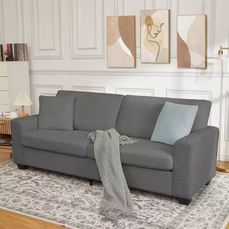 83W Modernes 3-Sitzer-Sofa mit tiefer Sitzfläche, weichem Stoff, breiter Armlehne, abnehmbarem, waschbarem Kissenbezug