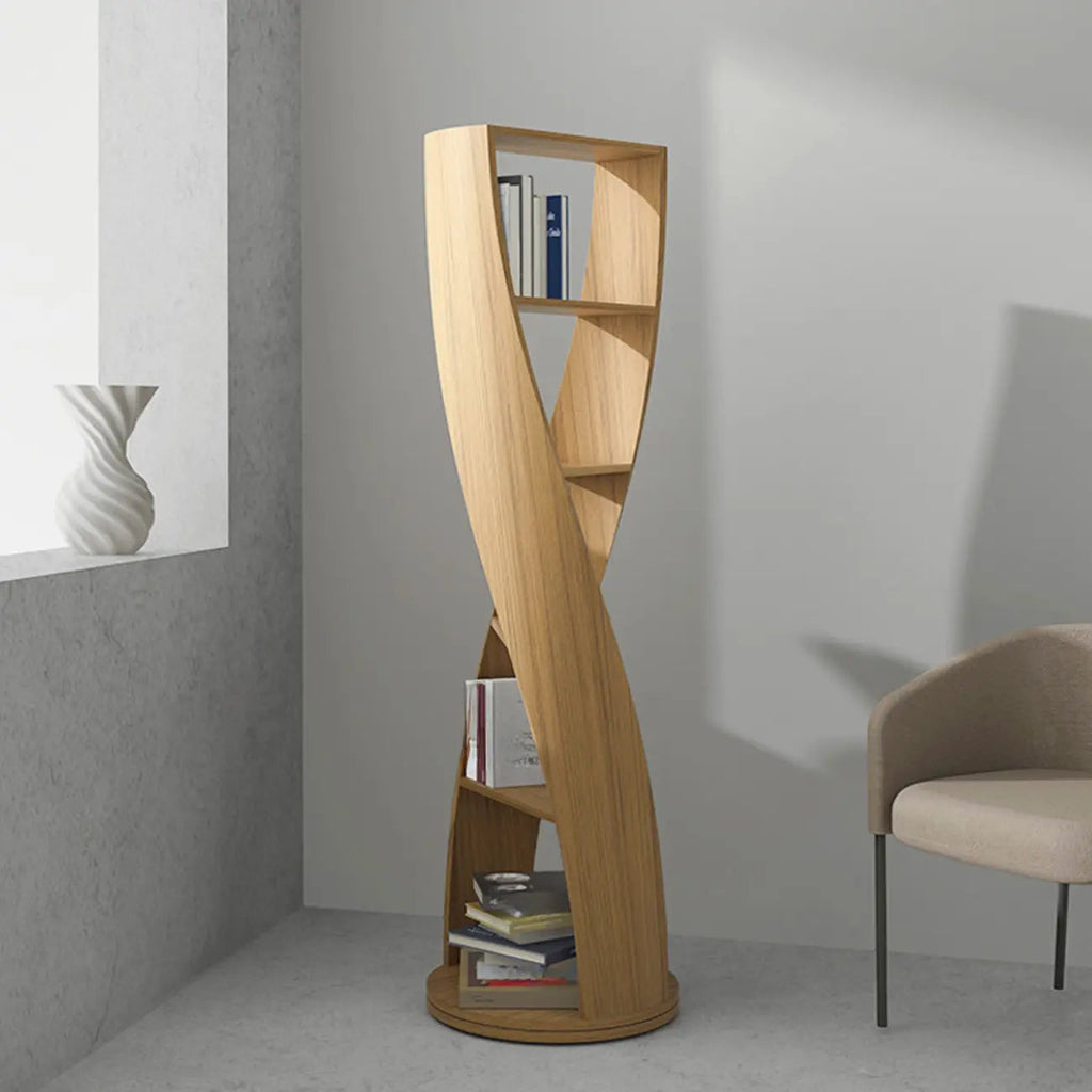 Zeitgenössischer vertikaler Holz-Bücherregal in Sanduhrform mit 5 Ebenen
