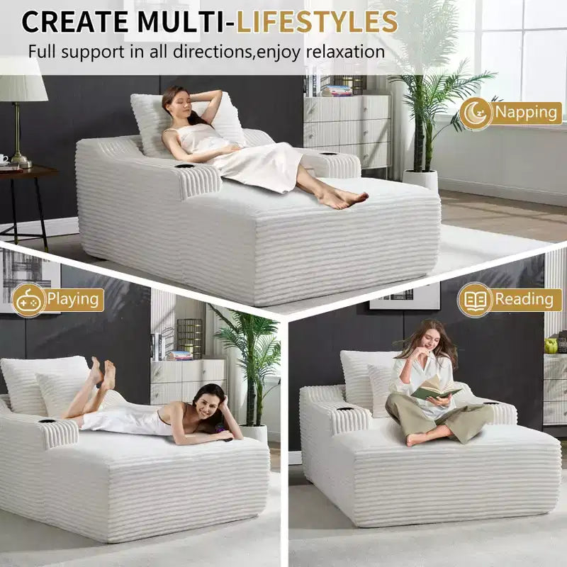 67 Liegestuhl, Schlafsofa für den Innenbereich mit 2 Kissen, weicher Einzelsessel für das Wohnzimmer, keine Montage erforderlich