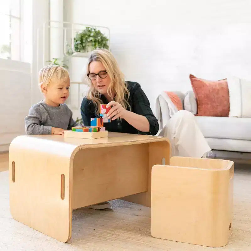 ECR4Kids Premium-Gebogenes-Holz-Mehrzwecktisch- und Stuhlset, Kindermöbel, Natur, 3-teilig