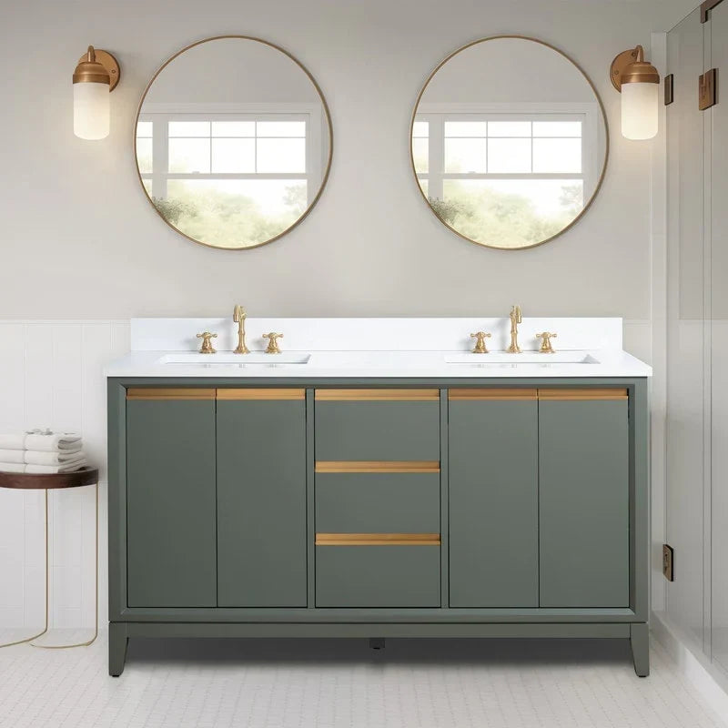 Vanity Art Badezimmerschrank mit Keramikwaschbecken und Platte aus technischem Marmor