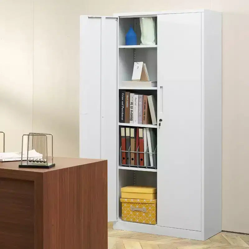 VEVOR Metall-Aufbewahrungsschrank, abschließbarer Stahlschrank mit 2 Magnettüren und 4 verstellbaren Einlegeböden, 71-Zoll-Metallschrank mit 200-lbs-Tragkraft, Weiß