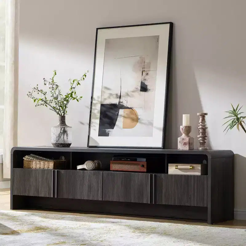 AMERLIFE 70" Modernes TV-Lowboard mit geriffeltem Design & Staufächern, für Fernseher bis 80", Holz-Mediakonsole für das Wohnzimmer