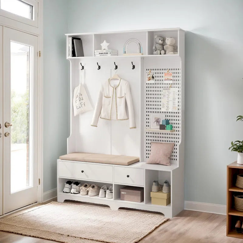 GDFStudio – Finn Multifunktionale Garderobe mit Schuhbank, Lochwand und viel Stauraum
