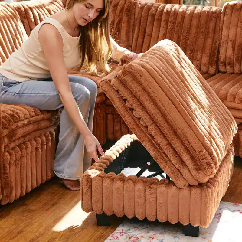 Belffin Cord-Ottomane mit Stauraum für modulares Ecksofa
