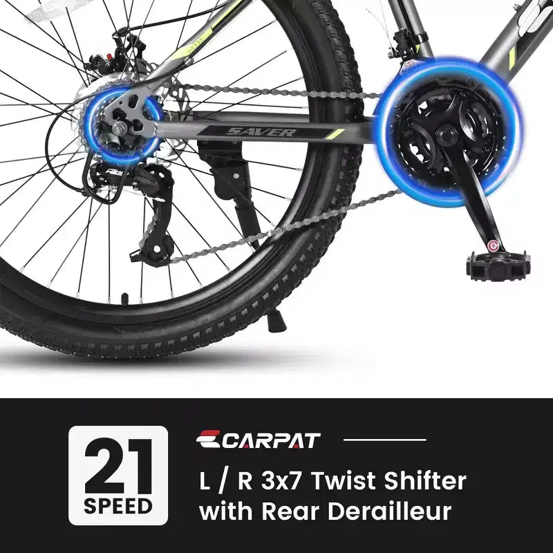 Okak 24 Zoll Mountainbike mit Stahlrahmen, Kinderfahrrad mit Shimano 21-Gang-Schaltung, doppelten Scheibenbremsen und Vordergabel-Federung, Fahrrad für Jugendliche