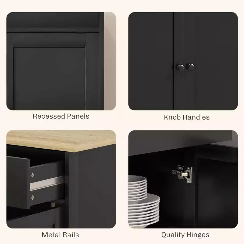 HOMCOM Sideboard-Buffetschrank mit Stauraum, moderner Küchenschrank mit 4 Türen, 2 Schubladen und 2 verstellbaren Einlegeböden, Kaffeebar-Schrank