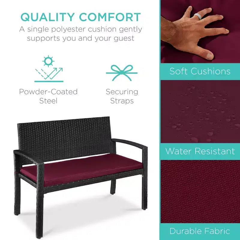 Best Choice Products 2-Sitzer-Outdoor-Korbsitzbank für Garten, Terrasse und Veranda mit 700-lb-Tragkraft und Polster