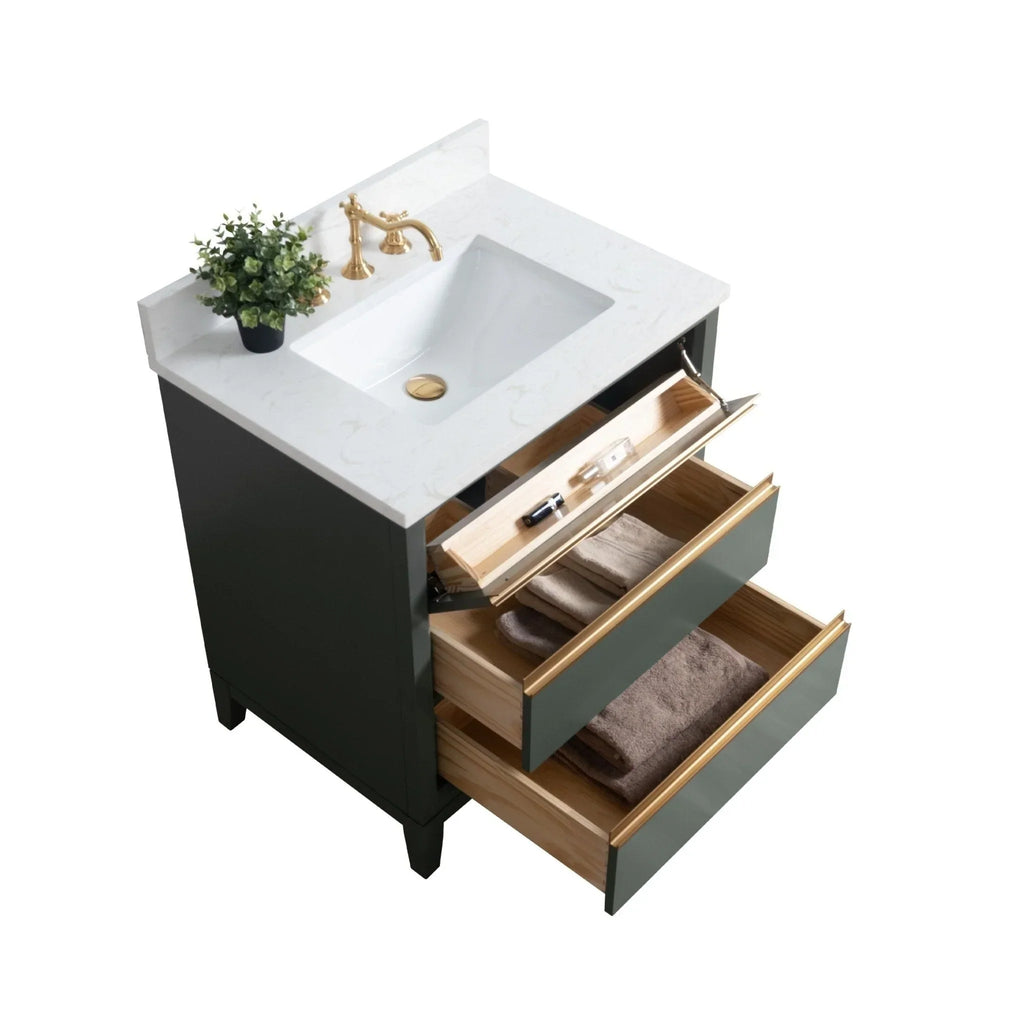 Vanity Art Badezimmerschrank mit Keramikwaschbecken und Platte aus technischem Marmor