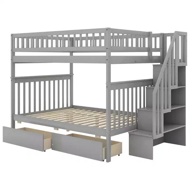 Etagenbett mit zwei Full-Size-Liegeflächen, Schubladen und Treppe mit Stauraum