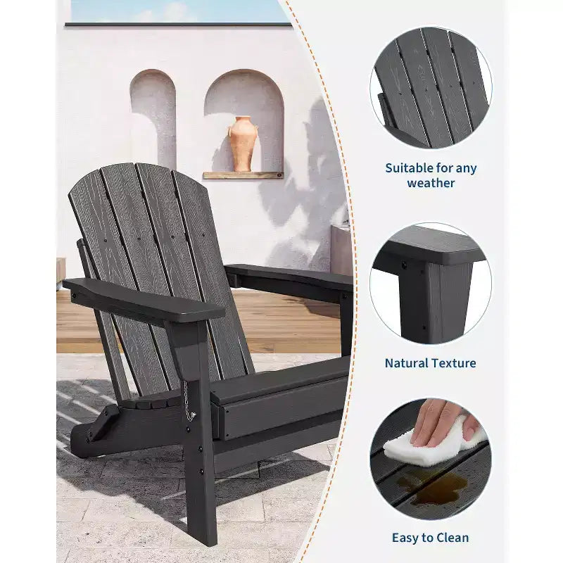 Klappbare Adirondack-Stühle, 4er-Set mit 2 Beistelltischen, moderne Outdoor-Stühle aus HDPE für Terrasse, Veranda, Balkon, Garten und Rasen