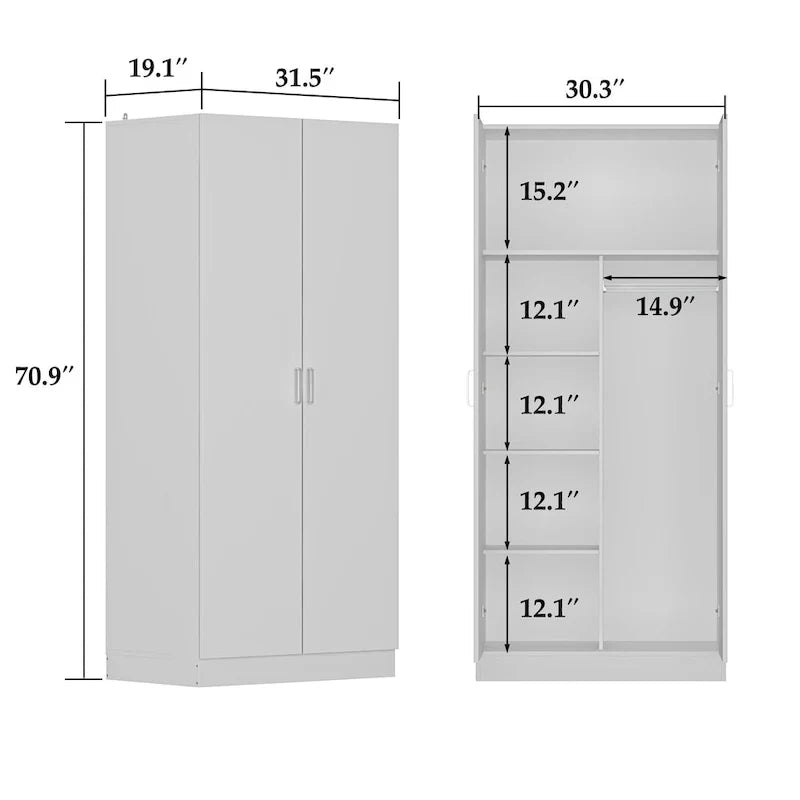 5-stufiger Kleiderschrank mit 2 Türen