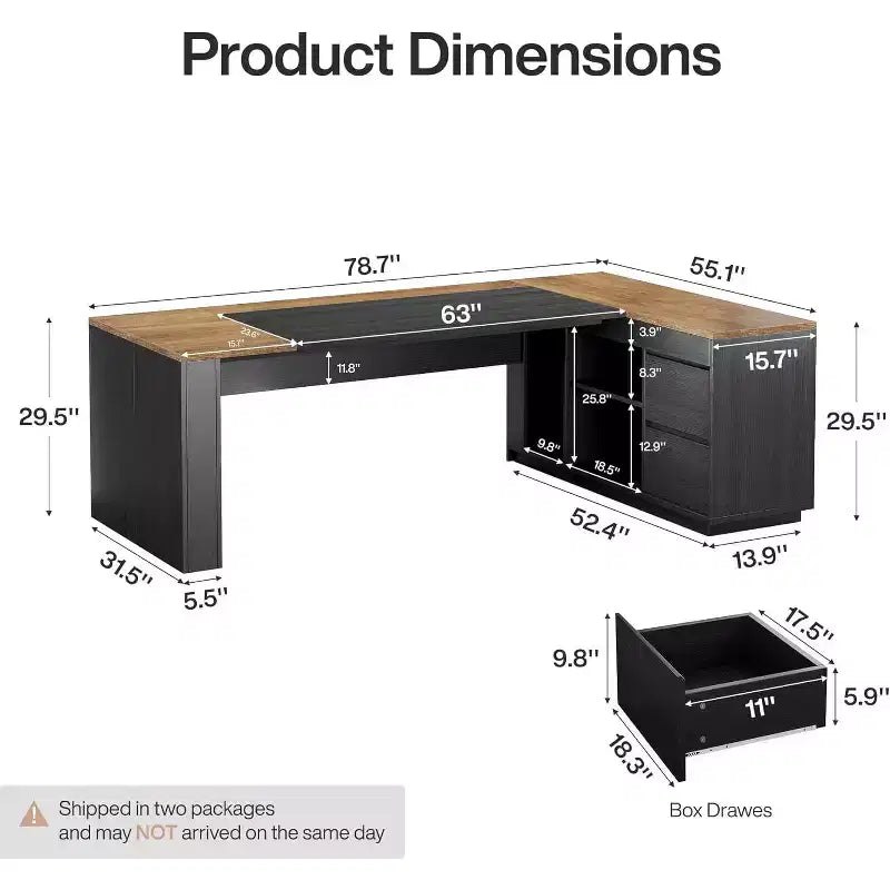 Lantine L-förmiger Chefschreibtisch mit Schubladen, 78 L, Computerschreibtisch mit Schrank, Büromöbel-Set für das Homeoffice