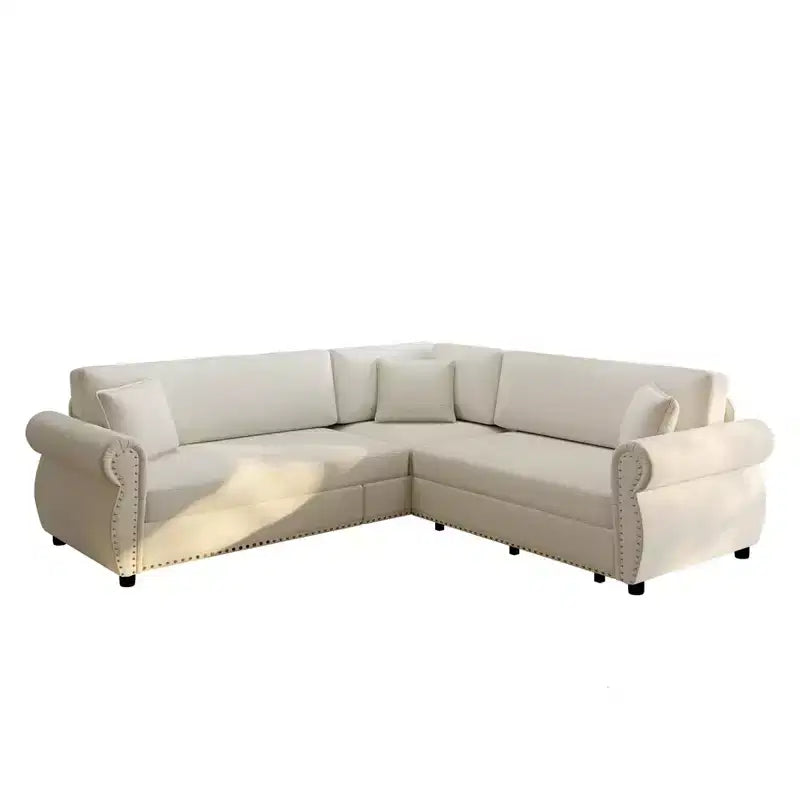 Homy Casa 88 L-förmiges Schlafsofa mit Ausziehbett, Chenille-Polsterung, 5-Sitzer, Beige