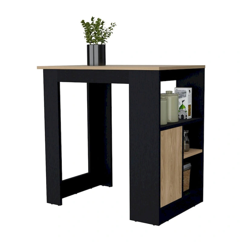 FM FURNITURE Arial Kücheninsel aus Melamin, Schwarz/Natur Eiche
