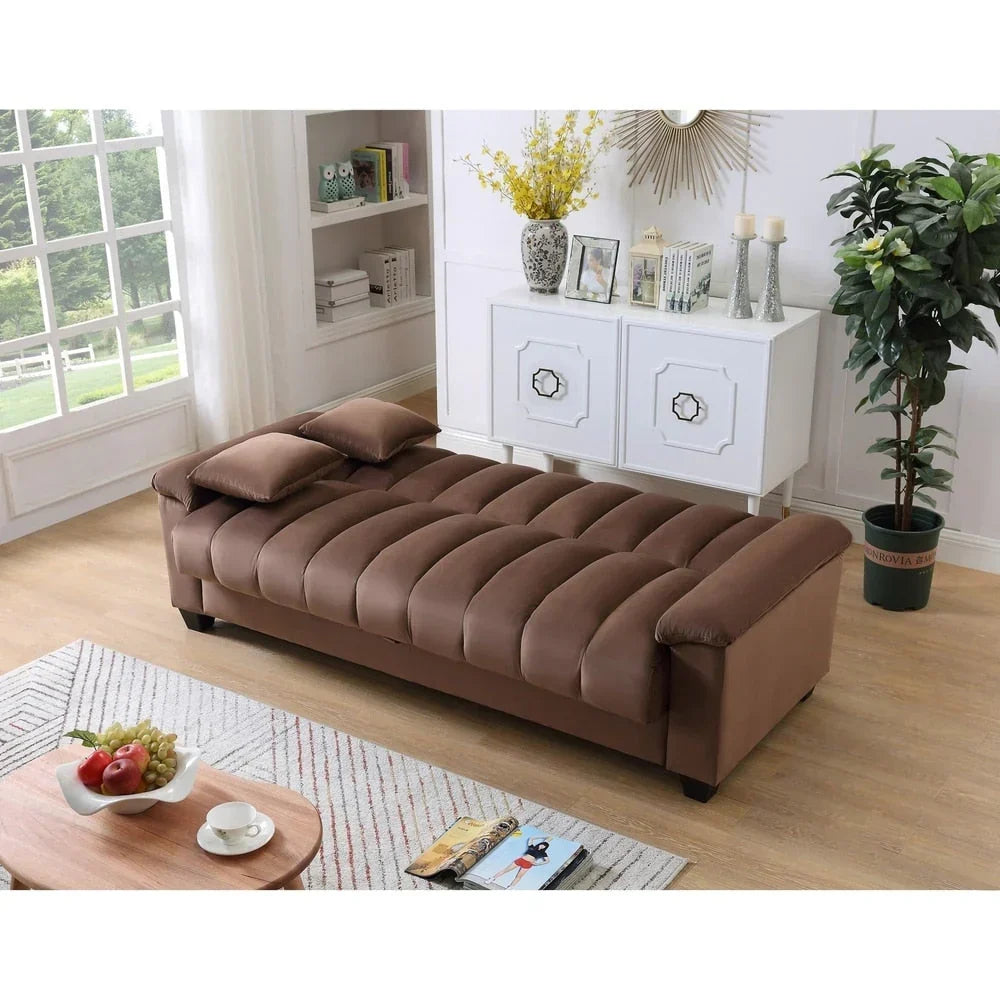Wandelbares Schlafsofa für das Wohnzimmer mit stoffbezogener Rückenlehne in Rillenoptik