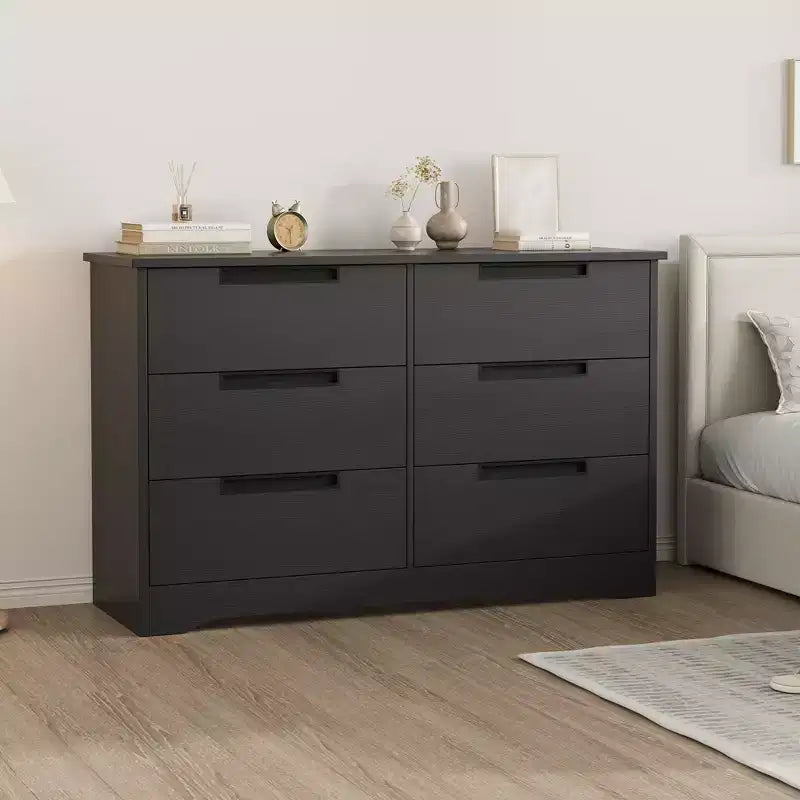 6-Schubladen-Kommode fürs Schlafzimmer, 46,8 Zoll breite Holzkommode mit Griffmulden, Kleiderschrank, TV-Kommode für den Flur