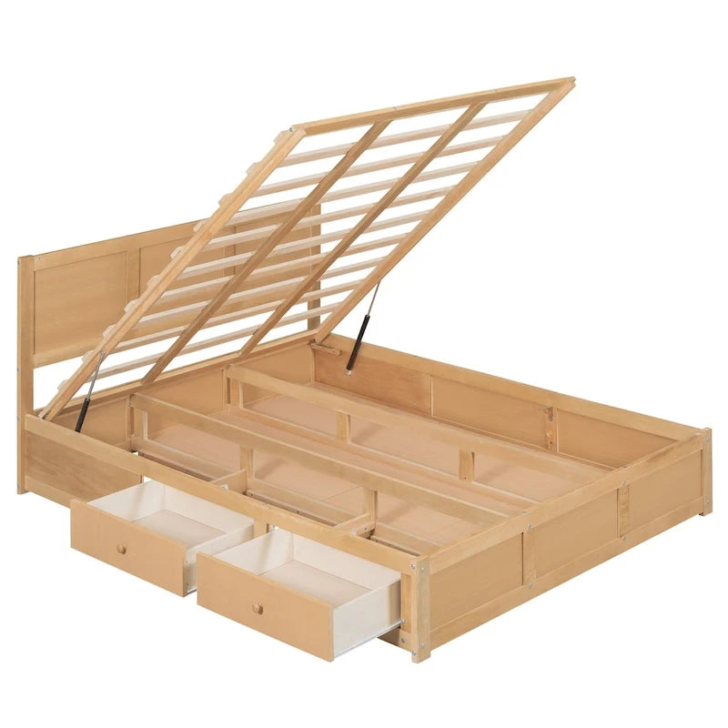 Holz-Plattformbett mit Stauraum und 2 Schubladen