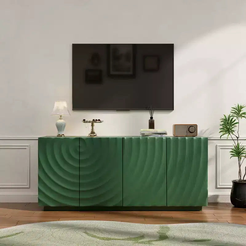 Clihome Sideboard, grüner Akzentschrank mit 4 Türen, moderner Vorratsschrank im Mid-Century-Stil, Konsolenschrank, Flurschrank