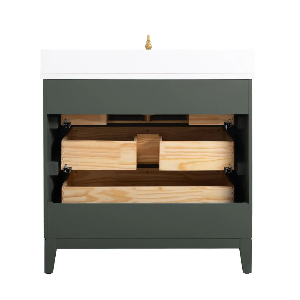 Vanity Art Badezimmerschrank mit Keramikwaschbecken und Platte aus technischem Marmor