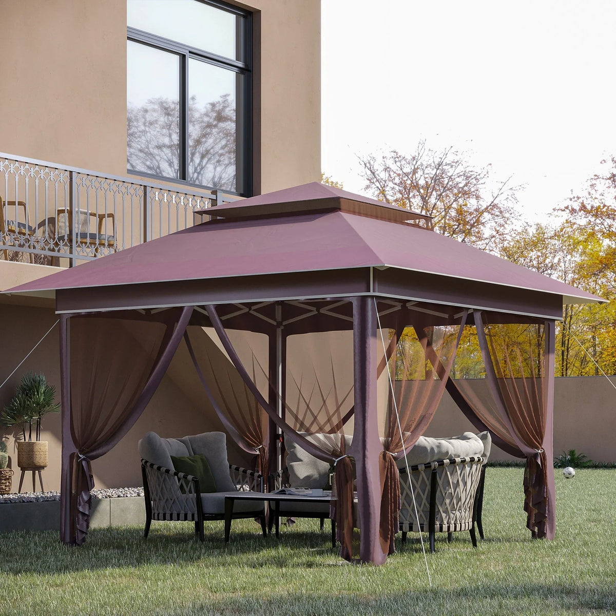 Outsunny 3,6 x 3,6 m Faltpavillon mit Moskitonetz, höhenverstellbar in 3 Stufen