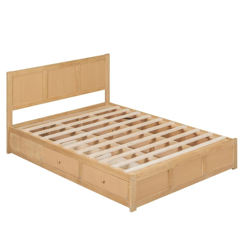 Holz-Plattformbett mit Stauraum und 2 Schubladen