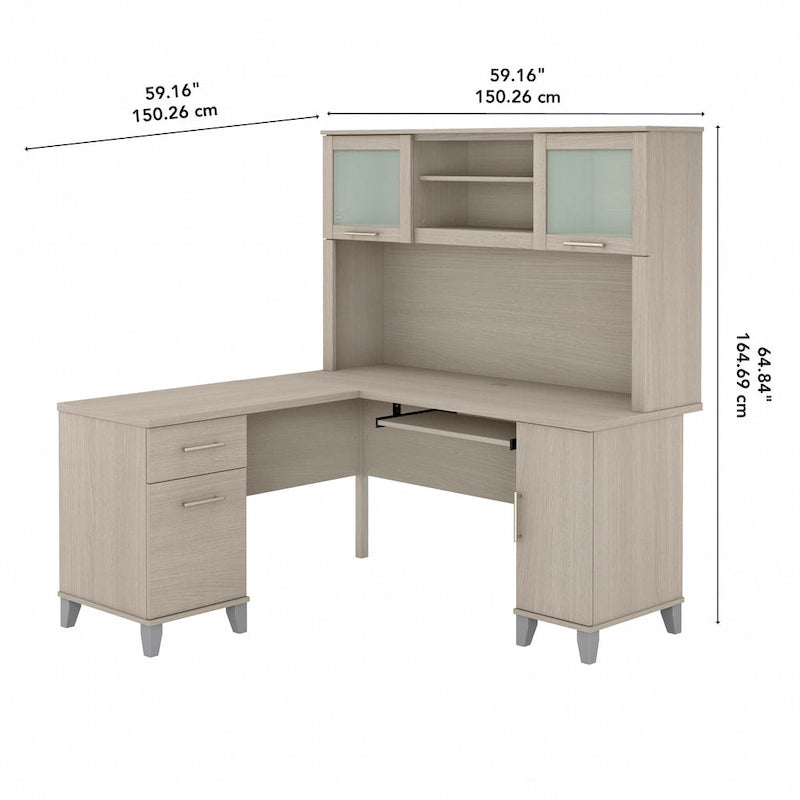 Bush Furniture Somerset 60 Zoll breiter L-förmiger Schreibtisch mit Aufsatzregal und Stauraum