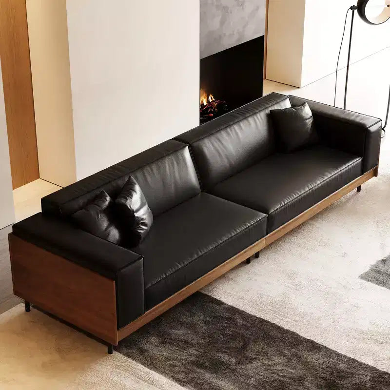 98,42 Modernes Ledersofa mit Massivholzrahmen, Metallbeinen und 3 Dekokissen