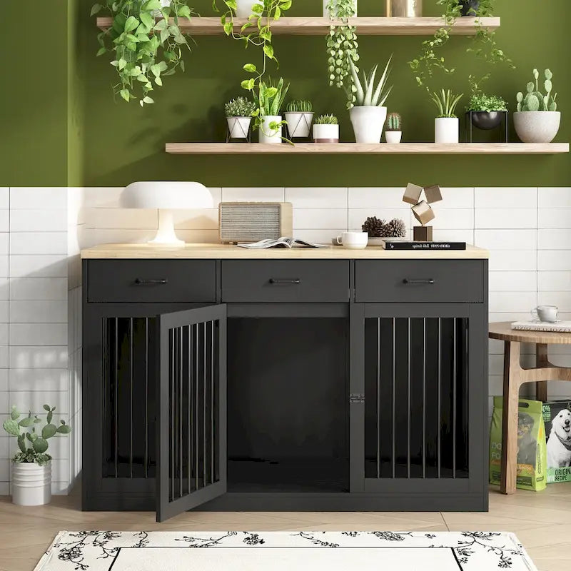 Moderne Hundebox für große Hunde mit Staufächern – elegantes Espresso-Finish