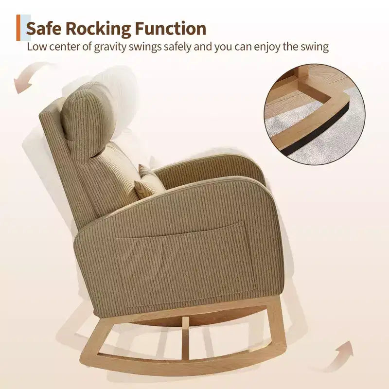 Moderner Schaukelstuhl mit Kissen & Seitentaschen, für Wohnzimmer, Schlafzimmer