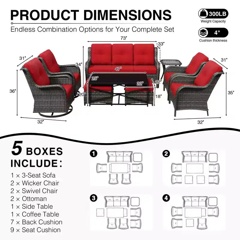 UPTIOT Premium Outdoor-Lounge-Set mit Sofa, Drehstühlen und Fußhocker für ultimativen Komfort und Stil