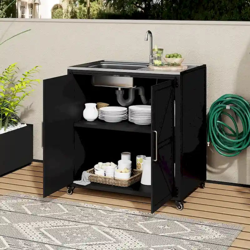 Mobile Outdoor-Spüle, modulare Terrassen-Spülstation mit Schrank