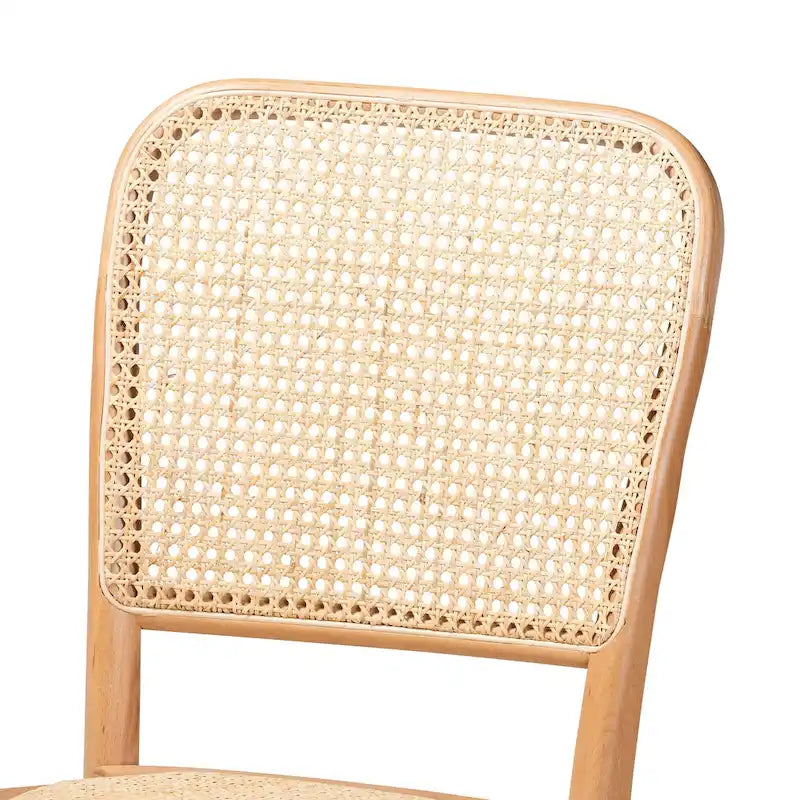Neah Mid-Century Modern 2er-Set Esszimmerstühle aus geflochtenem Rattan und Holz