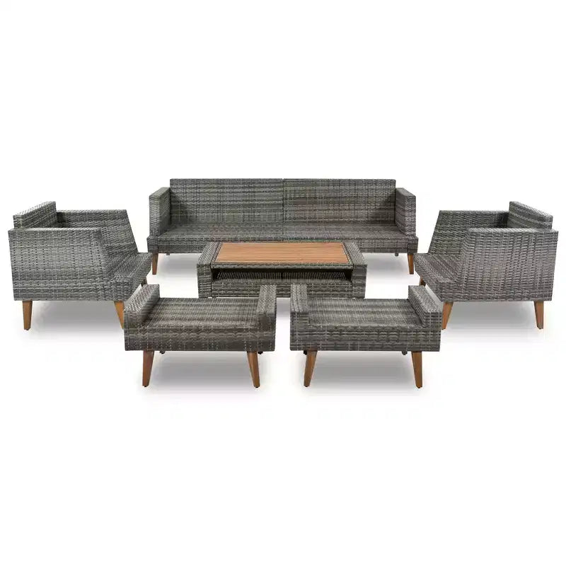 Whisen 6-teiliges Allwetter-PE-Geflecht-Sofaset, Outdoor-Rattan-Sofa mit Doppelkissen