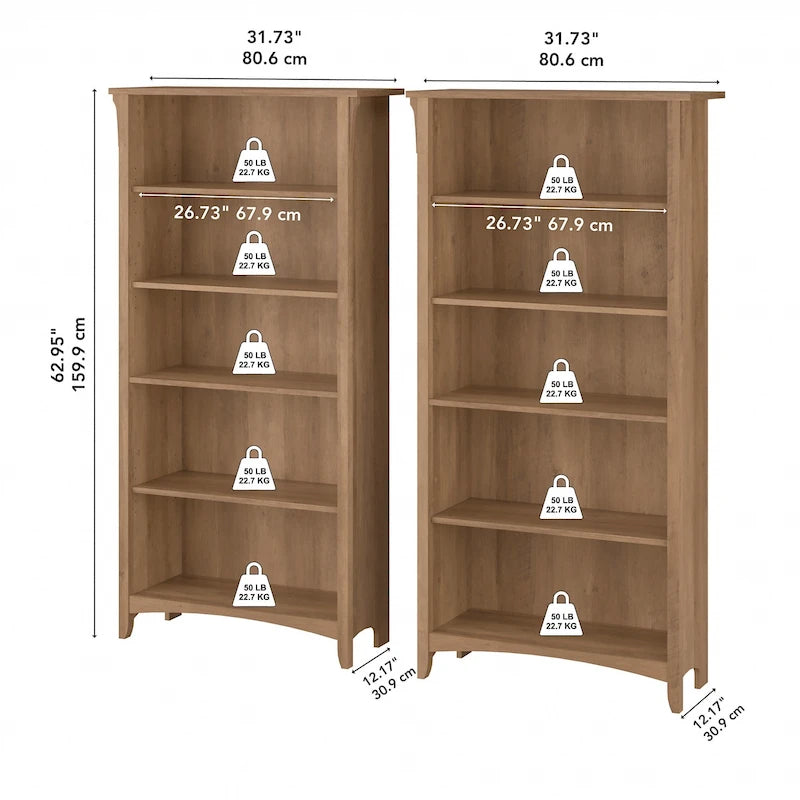 Salinas hohes Bücherregal mit 5 Ablagefächern (2er-Set) von Bush Furniture