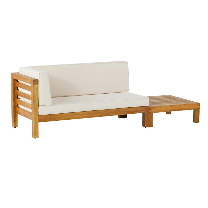 Oana Gartenmöbel-Set aus Akazienholz mit linkem Armteil, bestehend aus 2-Sitzer-Sofa und Couchtisch, inklusive Sitzkissen, von Christopher Knight Home