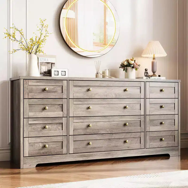 Kommode mit 12 Schubladen für das Schlafzimmer, aus Holz, moderner breiter TV-Ständer für 65-Zoll-Fernseher, Holz-Schubladenkommode, Landhausstil-Kleiderschrank für das Wohnzimmer