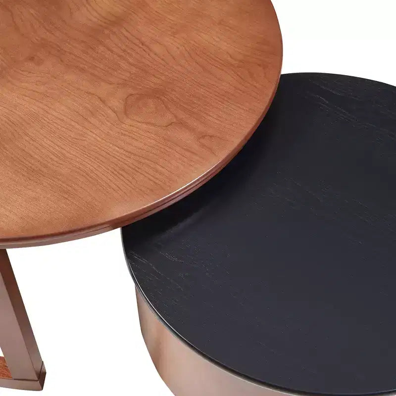 Moderner Couchtisch in Nesting-Bauweise mit Schublade, runder Wohnzimmertisch mit Stauraum