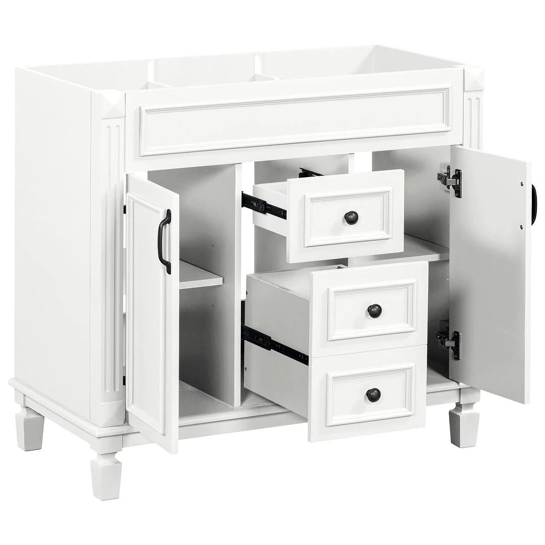 36" Moderner Badezimmer-Waschtisch mit Aufsatzwaschbecken und Spiegelschrank, 2 Türen und 2 Schubladen