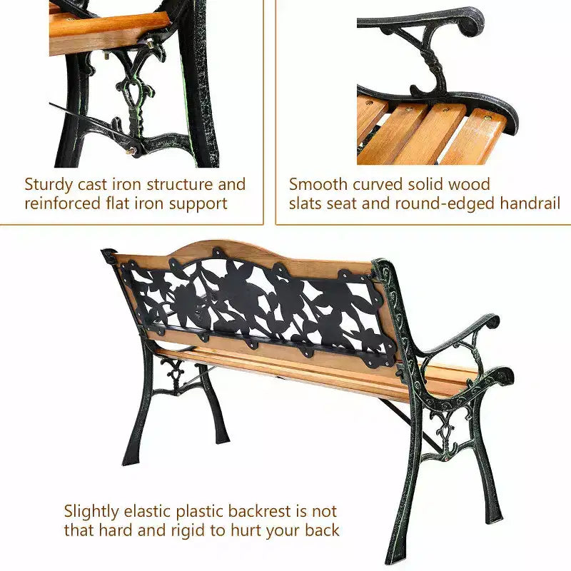 Costway Gartenbank Parkbank Metall Veranda Sitzbank aus Gusseisen und Hartholz