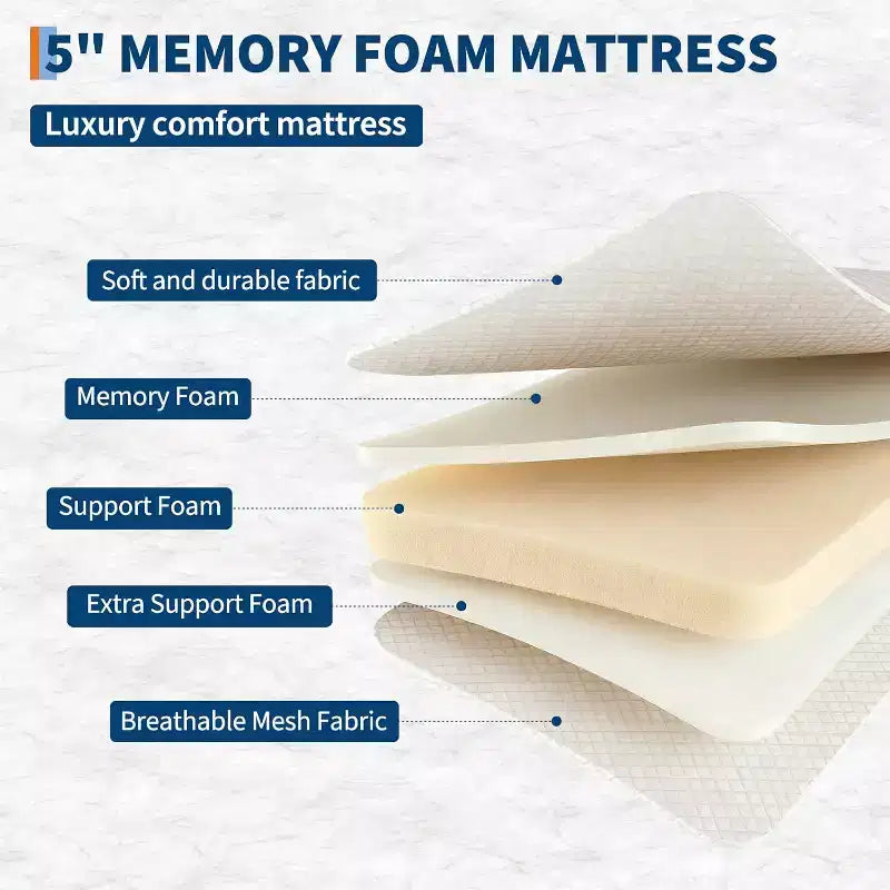 Klappbett mit Matratze für Erwachsene, tragbares Gästebett auf Rollen, faltbares Metallgestell-Bett mit 5-Zoll-Memory-Foam-Matratze und seitlicher Aufbewahrungstasche