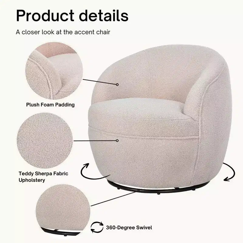 Roundhill Furniture Galleria 360° drehbarer Barrel Chair aus Kunst-Lammfell