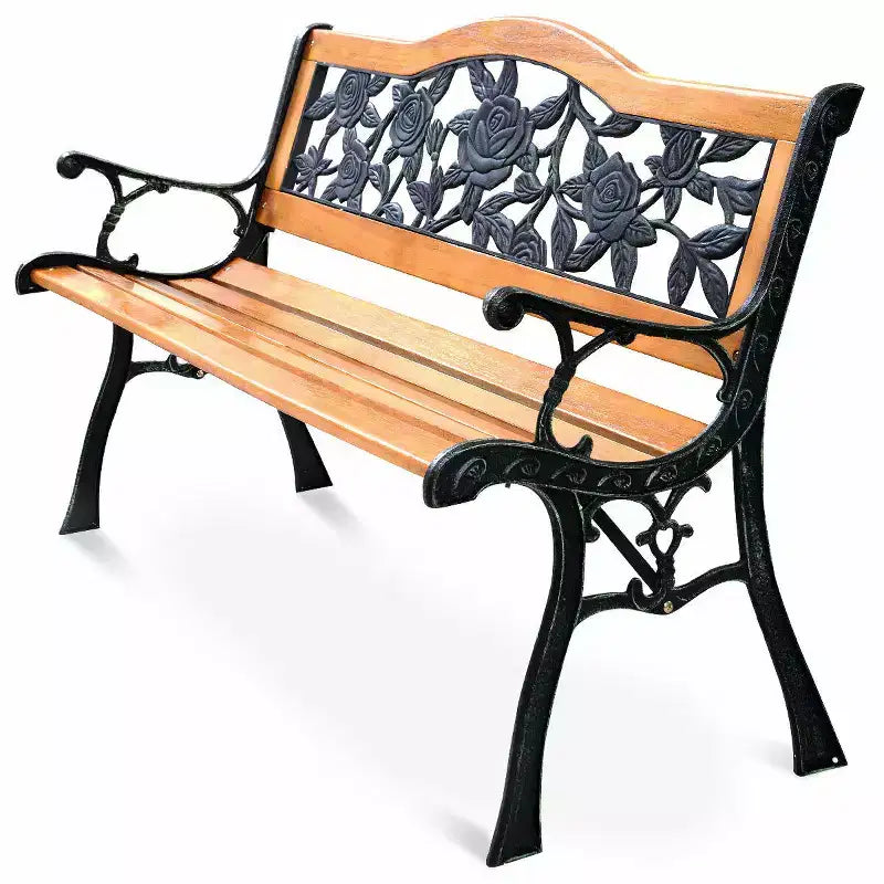 Costway Gartenbank Parkbank Metall Veranda Sitzbank aus Gusseisen und Hartholz