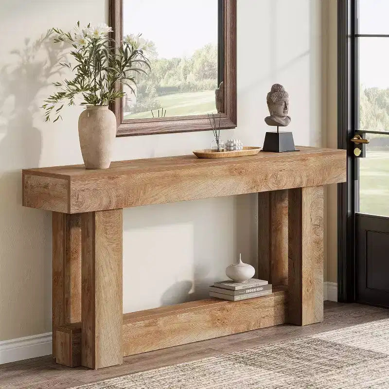 62,99 Zoll Holz-Konsolentisch, schmaler langer 2-stufiger Farmhouse-Eingangstisch